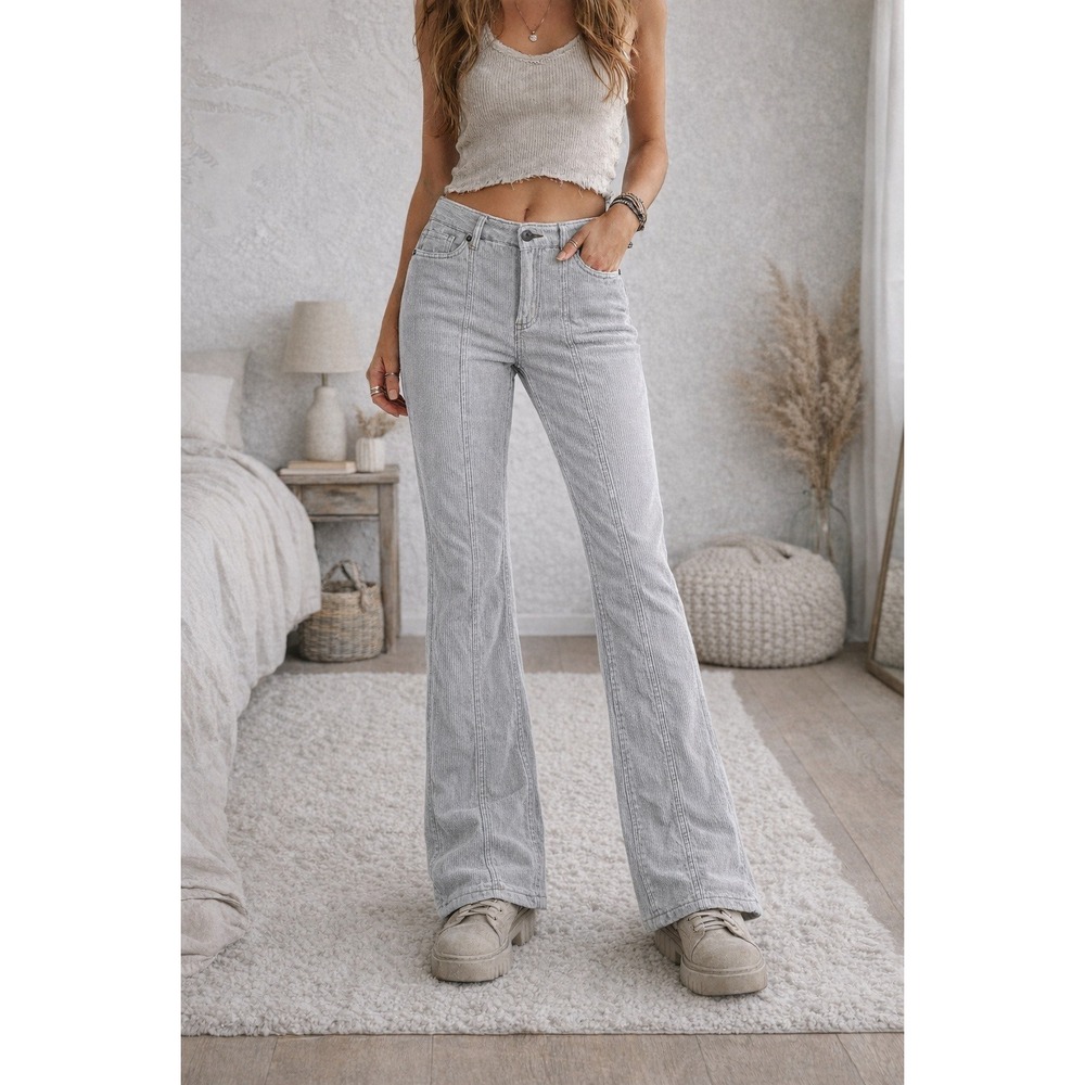 American Eagle Gray Flare Corduroy Pants Y2K 90s Boho Cotton Sz 4 32x33 Low Rise